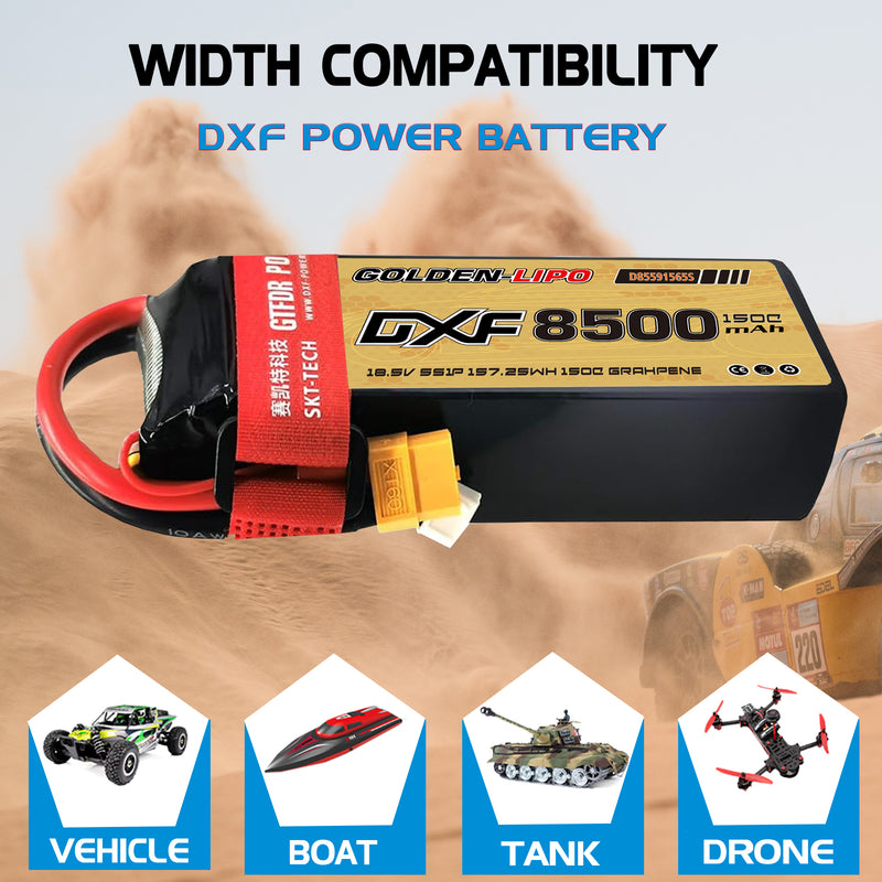 (CN)DXF 5S Lipo Battery 18.5V 150C 8500mAh Soft Case Battery with EC5 XT90 Connector for Car Truck Tank RC Buggy Truggy Racing Hobby