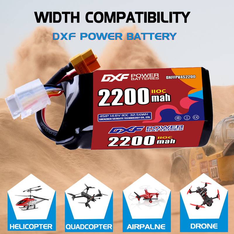 DXF 2200mAh 4S 110C 14.8V Lipo Battery Pack for FPV LiPo Battery