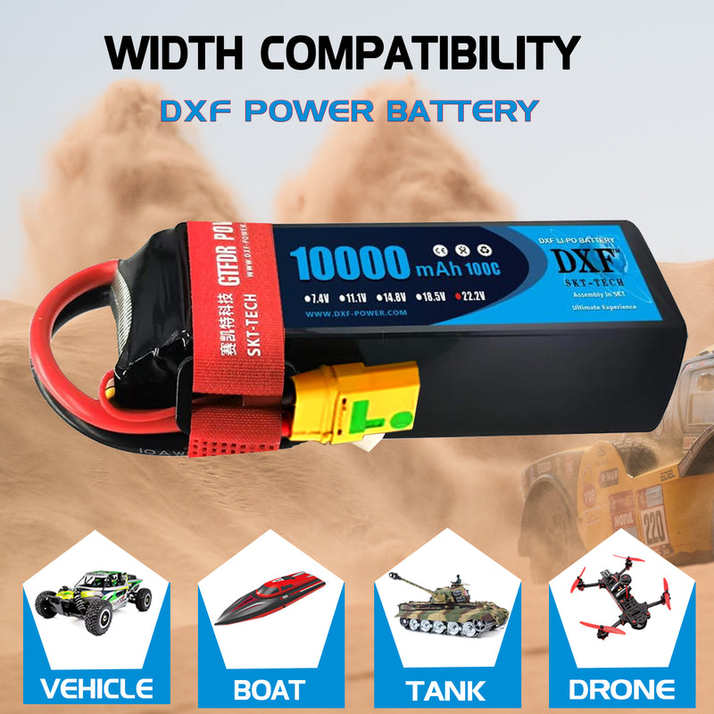 (ES)DXF 6S Lipo Battery 22.2V 100C10000mAh Soft Case Battery with XT90 Connector for Car Truck Tank RC Buggy Truggy Racing Hobby
