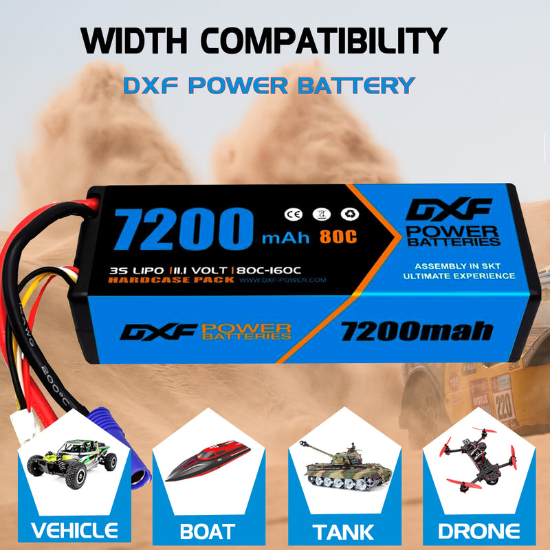 (CA)DXF Lipo Battery 3S 11.1V 7200MAH 80C Blue Series lipo Hardcase with EC5 Plug for Rc 1/8 1/10 Buggy Truck Car Off-Road Drone