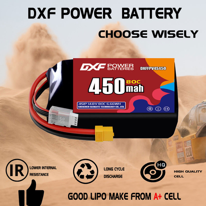 DXF 450mAh 4S 80C 14.8V Lipo Battery Pack for FPV LiPo Battery