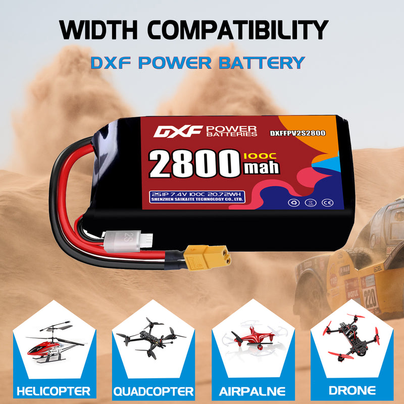 DXF 2800mAh 2S 100C 7.4V Lipo Battery Pack for FPV LiPo Battery