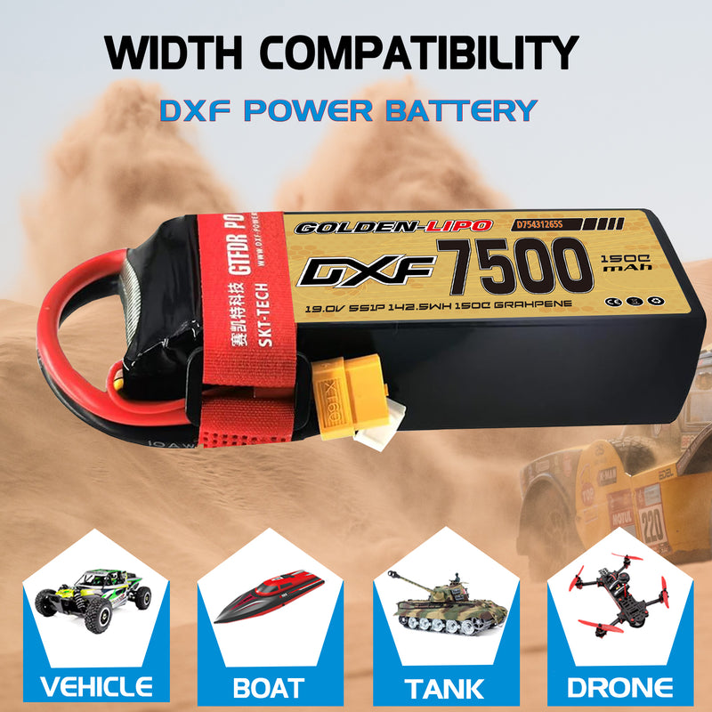 (CN)DXF 5S Lipo Battery 19.0V 150C 7500mAh Soft Case Battery with EC5 XT90 Connector for Car Truck Tank RC Buggy Truggy Racing Hobby