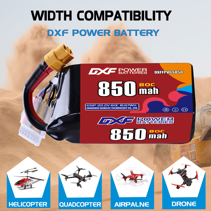DXF 850mAh 6S 80C 22.2V Lipo Battery Pack for FPV LiPo Battery