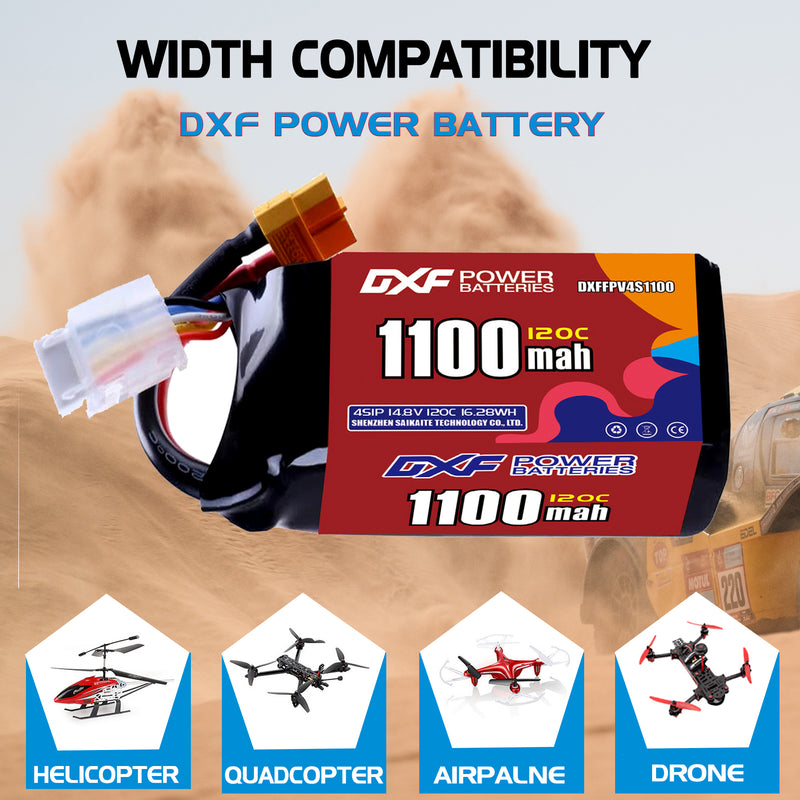 DXF 1100mAh 4S 120C 14.8V Lipo Battery Pack for FPV LiPo Battery