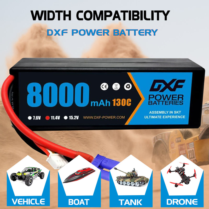 (EU)DXF Lipo Battery 3S 11.4V 8000MAH 130C Blue Series Graphene lipo Hardcase with EC5 Plug for Rc 1/8 1/10 Buggy Truck Car Off-Road Drone