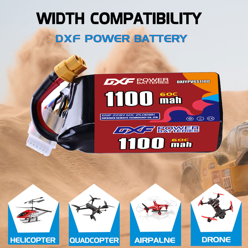 DXF 1100mAh 6S 60C 22.8V Lipo Battery Pack for FPV LiPo Battery