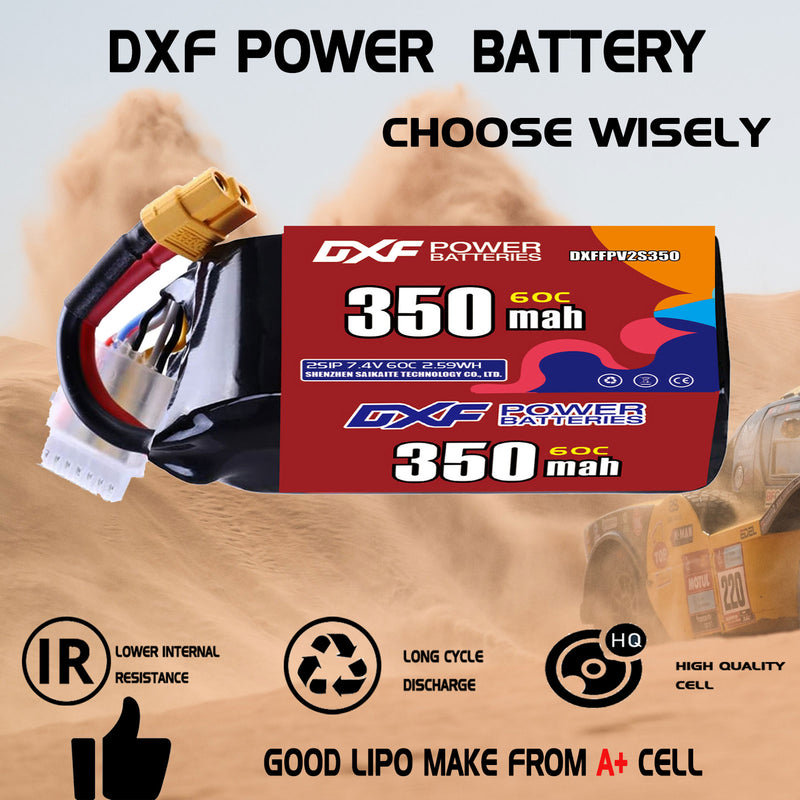 DXF 350mAh 2S 60C 7.4V Lipo Battery Pack for FPV LiPo Battery