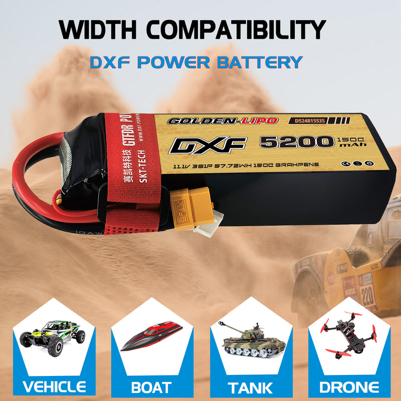 (CN)DXF 3S Lipo Battery 11.1V 150C 5200mAh Soft Case Battery with EC5 XT90 Connector for Car Truck Tank RC Buggy Truggy Racing Hobby