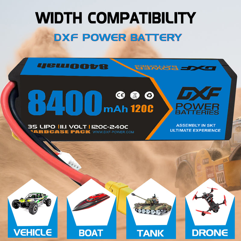 (CA)DXF Lipo Battery 3S 11.1V 8400mAh 120C/240C HardCase XT90 Plug Lipo Battery for RC HPI HSP 1/8 1/10 Buggy RC Car Truck