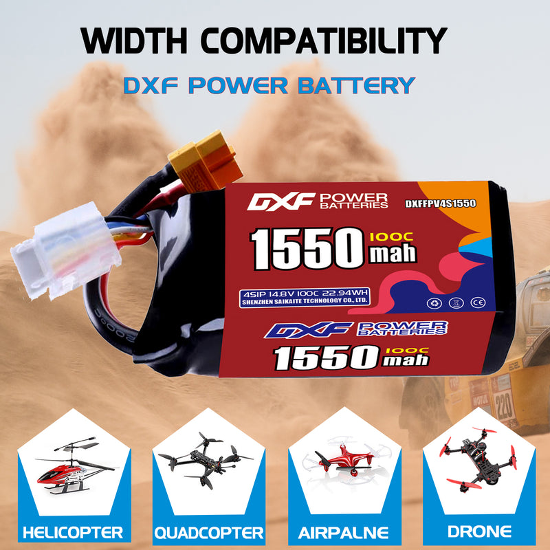 DXF 1550mAh 4S 100C 14.8V Lipo Battery Pack for FPV LiPo Battery