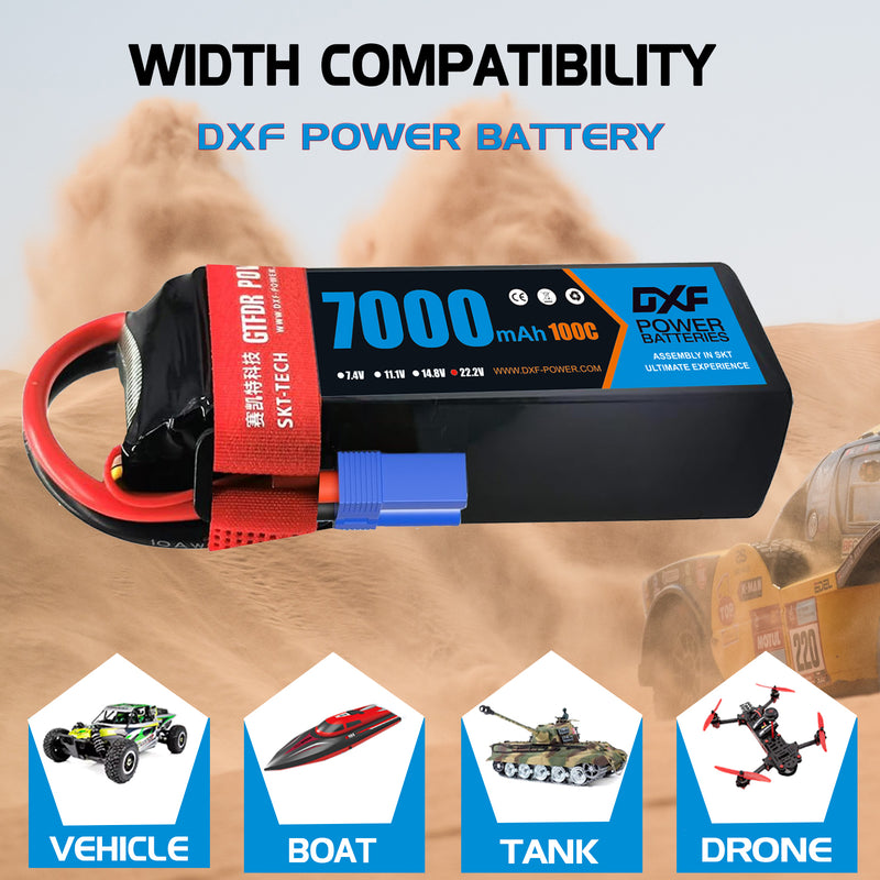 (EU)DXF 6S Lipo Battery 22.2V 100C 7000mAh Soft Case Battery with EC5 Connector for Car Truck Tank RC Buggy Truggy Racing Hobby
