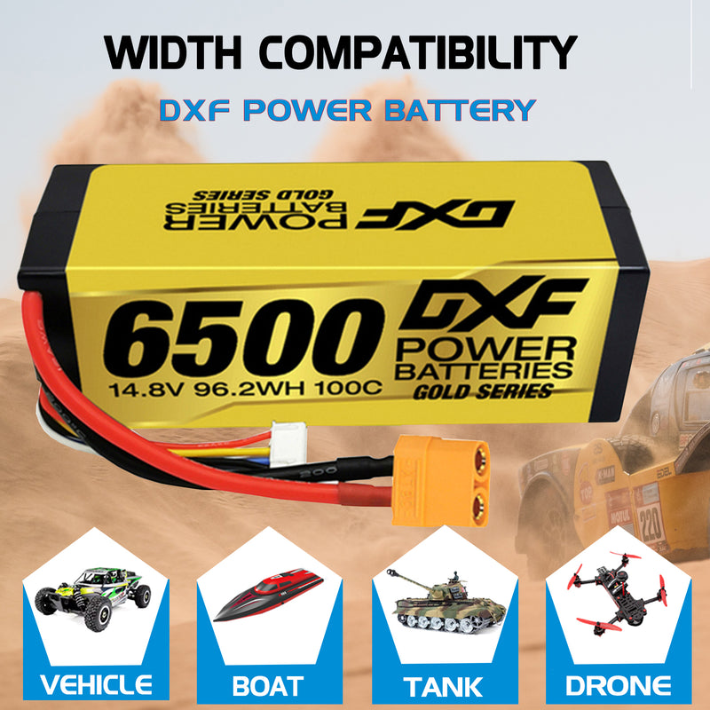(IT)DXF Lipo Battery 4S 14.8V 6500MAH 100C GoldSeries Graphene lipo Hardcase with EC5 and XT90 Plug for Rc 1/8 1/10 Buggy Truck Car Off-Road Drone