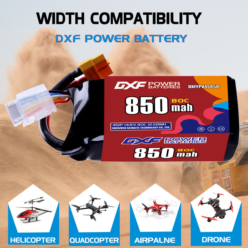 DXF 850mAh 4S 80C 14.8V Lipo Battery Pack for FPV LiPo Battery