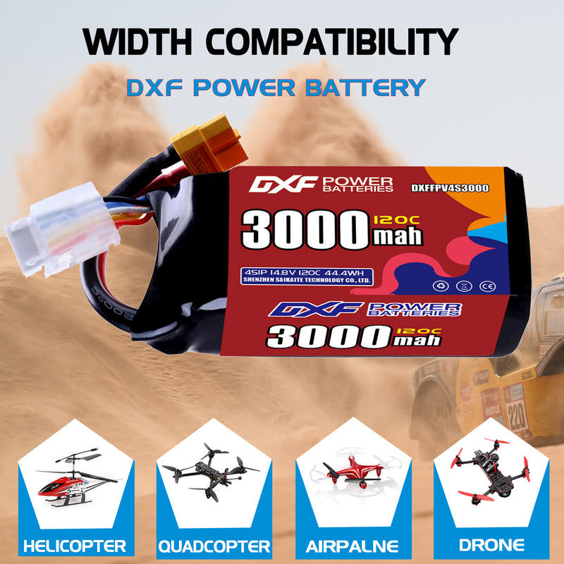 DXF 3000mAh 4S 120C 14.8V Lipo Battery Pack for FPV LiPo Battery