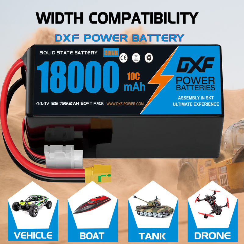 (CN)DXF 12S Lipo Battery 44.4V 10C 18000mAh Soft Case Battery  for Drone UAV FPV Car Truck Tank RC Semi solidstate Battery Racing Hobby