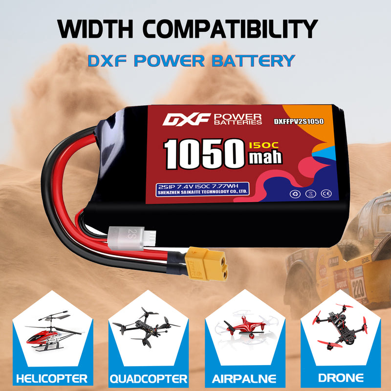 DXF 1050mAh 2S 150C 7.4V Lipo Battery Pack for FPV LiPo Battery