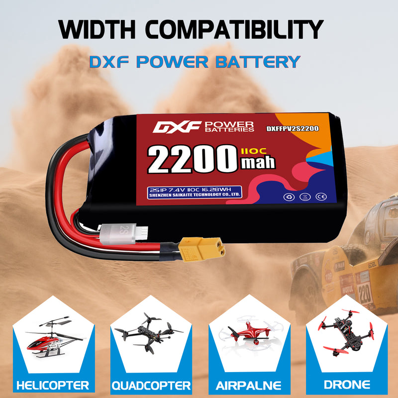 DXF 2200mAh 2S 110C 7.4V Lipo Battery Pack for FPV LiPo Battery