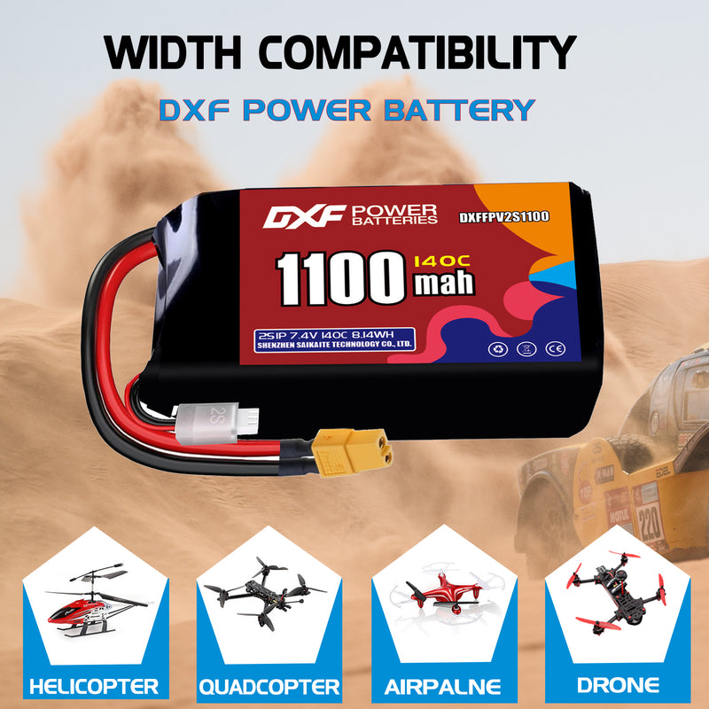 DXF 1100mAh 2S 140C 7.4V Lipo Battery Pack for FPV LiPo Battery