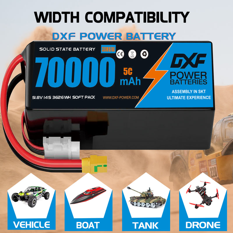 (CN)DXF 14S Lipo Battery 51.8V 10C 70000mAh Soft Case Battery  for Drone UAV FPV Car Truck Tank RC Semi solidstate Battery Racing Hobby