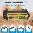 DXF LiPo Battery 2S2P HV 7.6V 7500mAh 150C Graphene NGP Plus Gold Version with 5mm Bullet / EC5 / T / TRX / XT60 / XT90 / XT150 / Q8s Plug for RC 1/10 1/8 1/5 Scale Car Racing