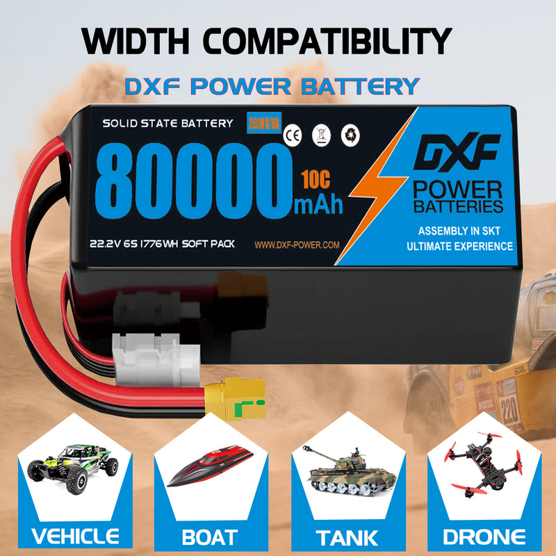 (CN)DXF 6S Lipo Battery 22.2V 10C 80000mAh Soft Case Battery  for Drone UAV FPV Car Truck Tank RC Buggy Truggy Racing Hobby Semi solidstate Battery