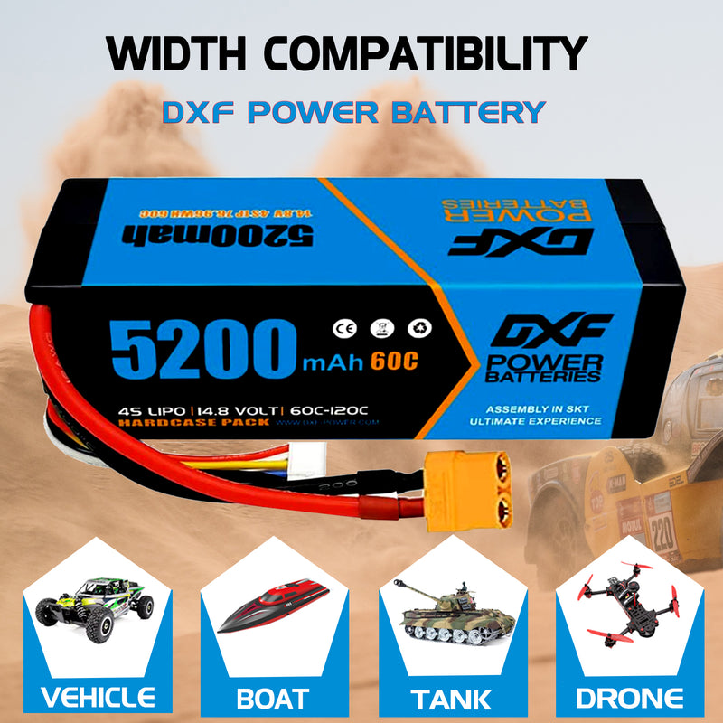 DXF Lipo Battery 4S 14.8V 5200MAH 60C  lipo Hardcase with  XT90 Plug for Rc 1/8 1/10 Buggy Truck Car Off-Road Drone