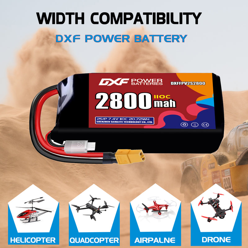 DXF 2800mAh 2S 110C 7.4V Lipo Battery Pack for FPV LiPo Battery