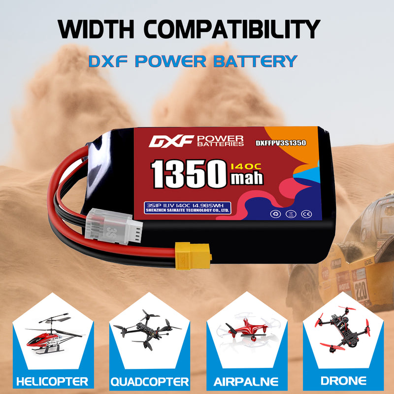 DXF 1350mAh 3S 140C 11.1V Lipo Battery Pack for FPV LiPo Battery