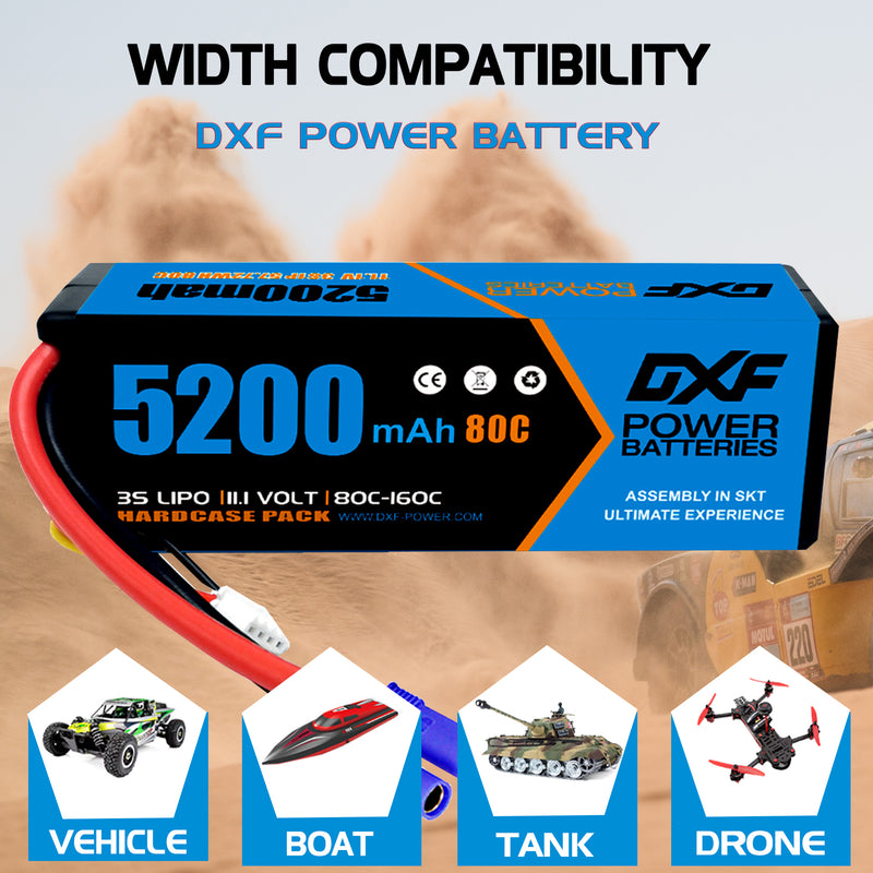 (UK)DXF Lipo Battery 3S 11.1V 5200MAH 80C Blue Series lipo Hardcase with EC5 Plug for Rc 1/8 1/10 Buggy Truck Car Off-Road Drone
