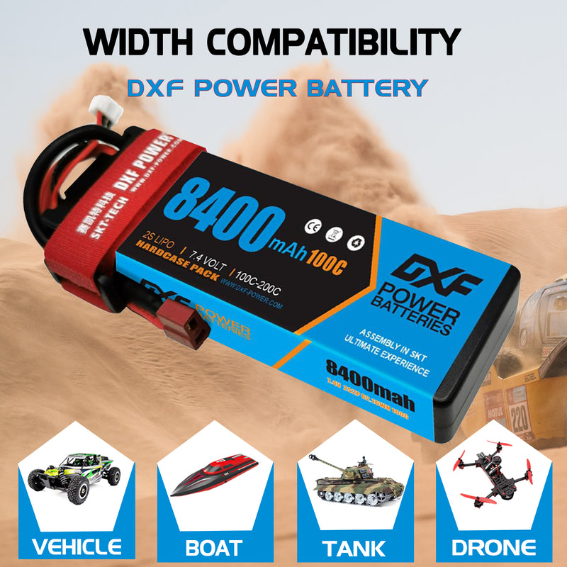 (PL)DXF Lipo Battery 2S 7.4V 8400mAh 100C/200C Hardcase Battery Graphene Battery for Rc Truck Drone 1/10 1/8 Scale Traxxas Slash 4x4 RC Car Buggy truggy