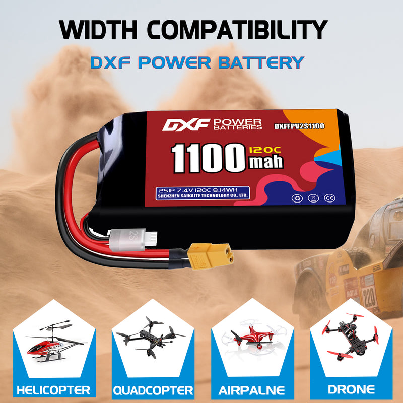 DXF 1100mAh 2S 120C 7.4V Lipo Battery Pack for FPV LiPo Battery