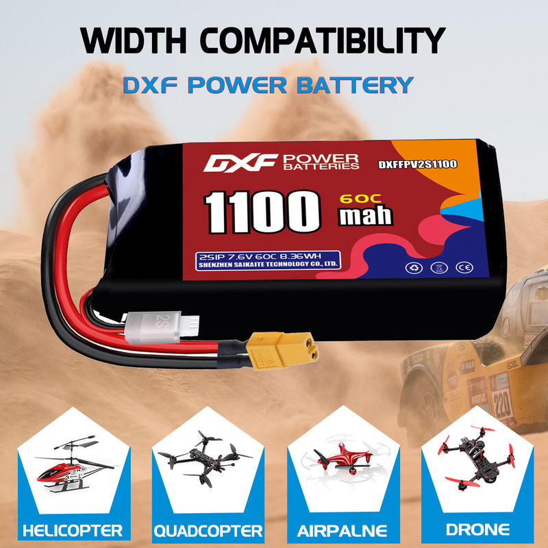 DXF 1100mAh 2S 60C 7.6V Lipo Battery Pack for FPV LiPo Battery