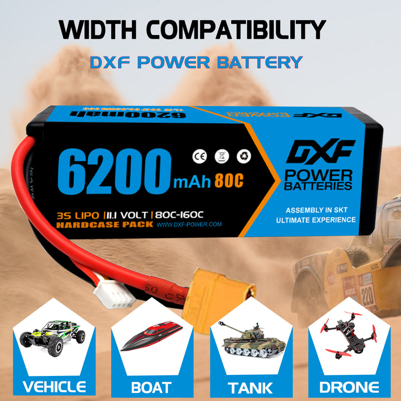 (PL)DXF Lipo Battery 3S 11.1V 6200MAH 80C  lipo Hardcase XT90 Plug for Rc 1/8 1/10 Buggy Truck Car Off-Road Drone
