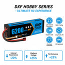 DXF 3S 11.1V 6200mAh 80C Graphene Hardcase LiPo Battery with Deans/T-Plug & 10AWG Wire (1-6 Pack)