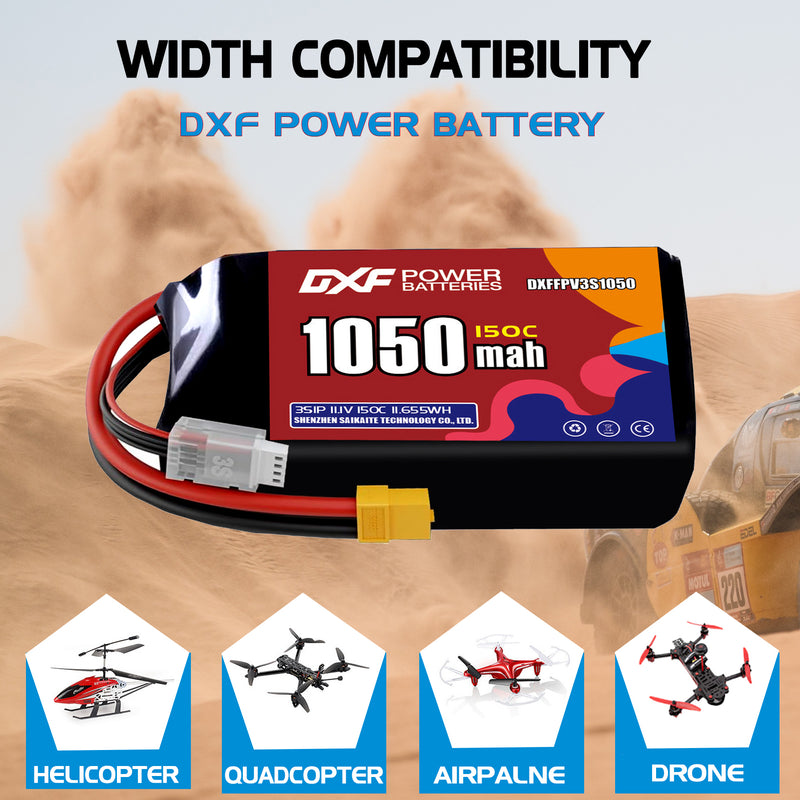 DXF 1050mAh 3S 150C 11.1V Lipo Battery Pack for FPV LiPo Battery