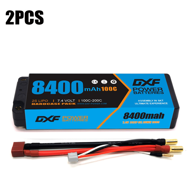 (GE)DXF Lipo Battery 2S 7.4V 8400mAh 100C/200C Hardcase Battery Graphene 5MM Battery for Rc Truck Drone 1/10 1/8 Scale Traxxas Slash 4x4 RC Car Buggy truggy