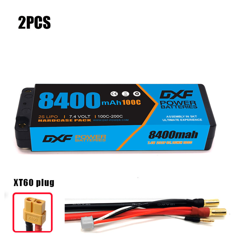 (CN) DXF 2S 7.4V Lipo Battery 100C 8400mAh with 4mm Bullet for RC 1/8 Vehicles Car Truck Tank Truggy Competition Racing Hobby