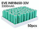 EVE INR18650-33V 3300mAh 10A Li-ion Battery for Flashlights, E-Bikes & DIY Battery Packs (1-100 PCS)