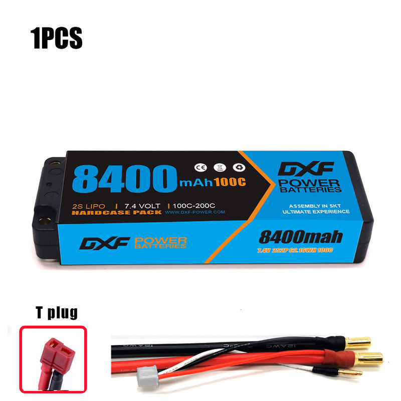 (CN) DXF 2S 7.4V Lipo Battery 100C 8400mAh with 5mm Bullet for RC 1/8 Vehicles Car Truck Tank Truggy Competition Racing Hobby