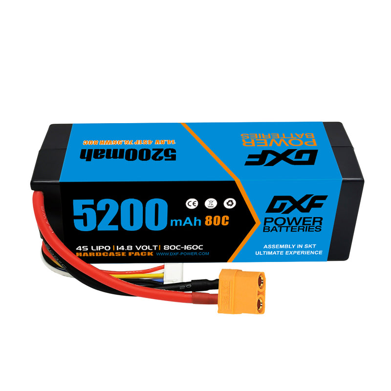 (CA)DXF Lipo Battery 4S 14.8V 5200MAH 80C  lipo Hardcase with  XT90 Plug for Rc 1/8 1/10 Buggy Truck Car Off-Road Drone