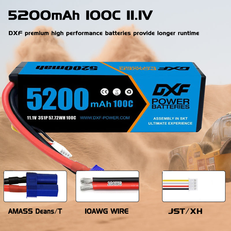 (CA)DXF Lipo Battery 3S 11.1V 5200MAH 100C Blue Series lipo Hardcase with EC5 Plug for Rc 1/8 1/10 Buggy Truck Car Off-Road Drone