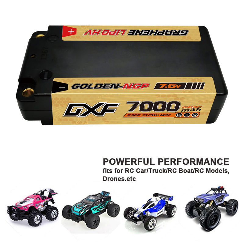 (JP)DXF 2S ショーティー リポバッテリー 7.6V 140C 7000mAh 4mm Tプラグ ハードケース 1/10 バギー トラギー オフロード ボート 車 トラック レーシング ヘリコプター用