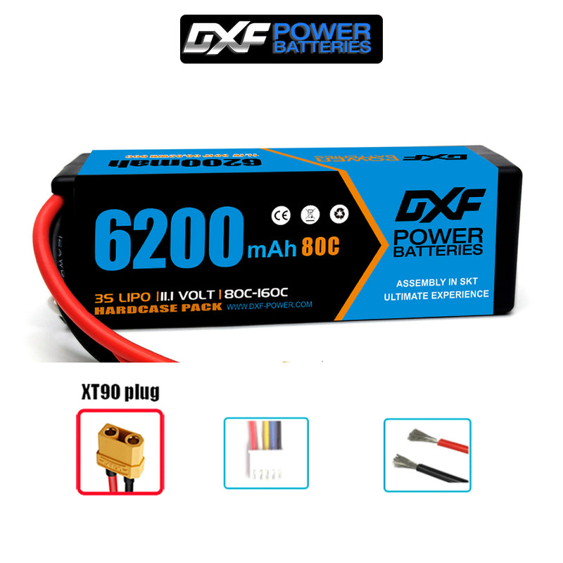 (EU)DXF Lipo Battery 3S 11.1V 6200MAH 80C  lipo Hardcase XT90 Plug for Rc 1/8 1/10 Buggy Truck Car Off-Road Drone