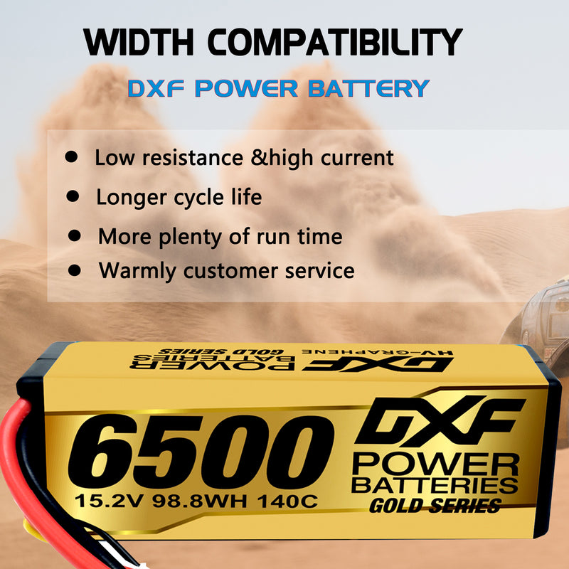 (ES)DXF Lipo Battery 4S 15.2V 6500MAH 140C GoldSeries Graphene lipo Hardcase with EC5 and XT90 Plug for Rc 1/8 1/10 Buggy Truck Car Off-Road Drone
