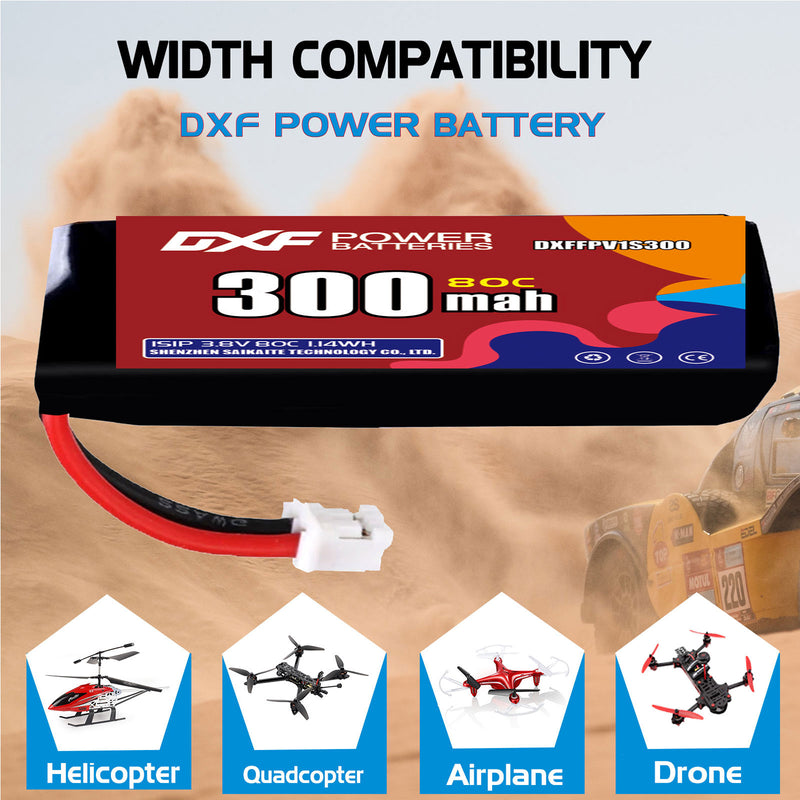 DXF 300mAh 1S 80C 3.8V Lipo Battery Pack for FPV LiPo Battery