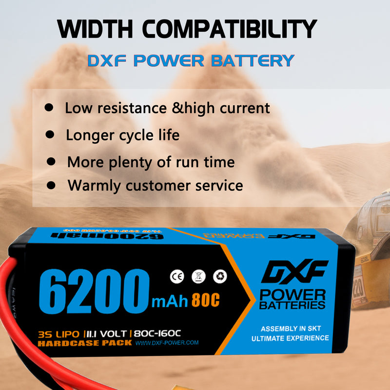 (PL)DXF Lipo Battery 3S 11.1V 6200MAH 80C  lipo Hardcase XT90 Plug for Rc 1/8 1/10 Buggy Truck Car Off-Road Drone