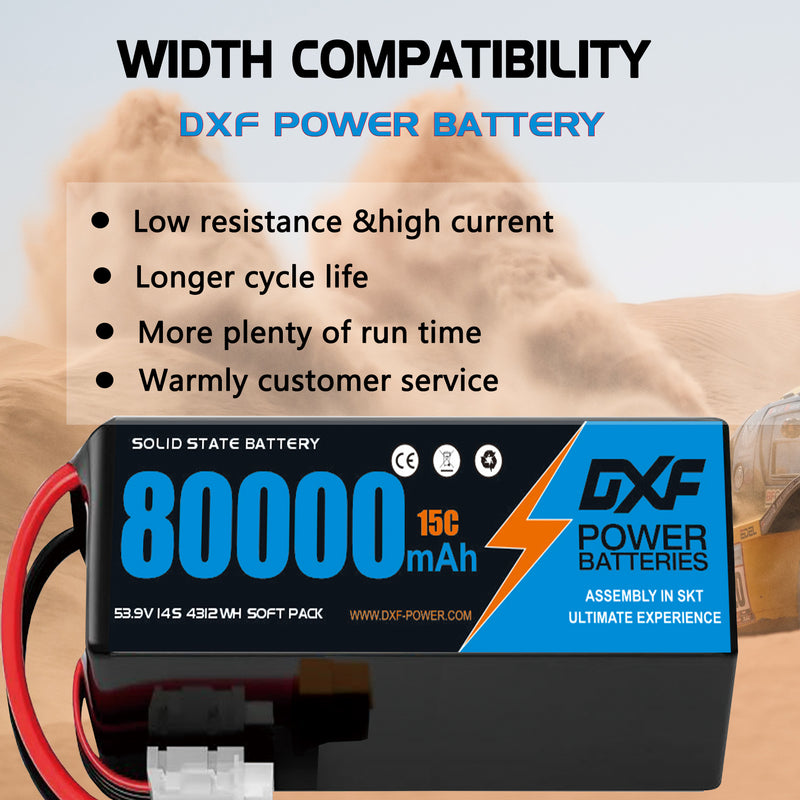 (CN)DXF 14S Lipo Battery 53.9V 15C 80000mAh Soft Case Battery  for Drone UAV FPV Car Truck Tank RC Semi solidstate Battery Racing Hobby