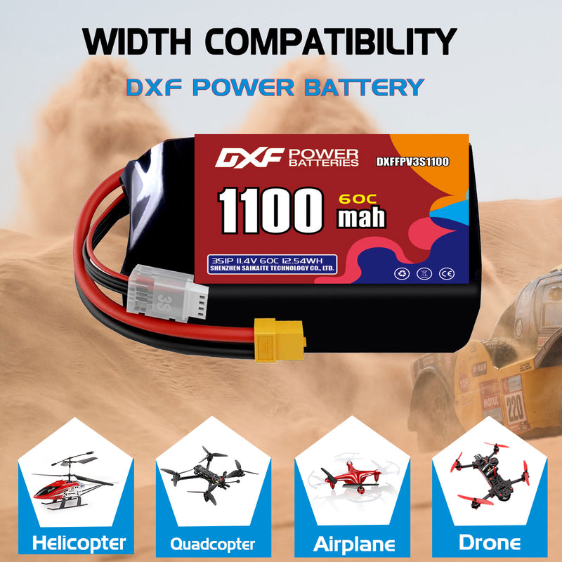 DXF 1100mAh 3S 60C 11.4V Lipo Battery Pack for FPV LiPo Battery