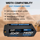 DXF LiPo Battery 2S2P HV 7.6V 7500mAh 150C Graphene Gray with 5mm Bullet / EC5 / T / TRX / XT60 / XT90 / XT150 / Q8s Plug for RC 1/10 1/8 1/5 Scale Car Racing